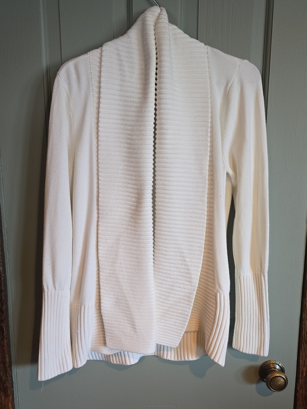 INC International Concepts Cream Ribbed Shawl-Collar Open Cardigan. SIZE L